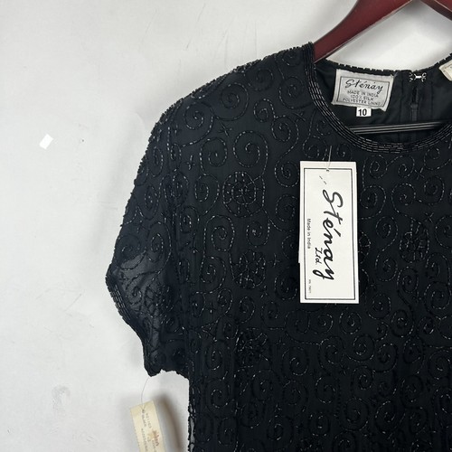NWT Vintage Stenay size 10 Silk Sequin Bead Cocktail Holidays Dress Glam black - Picture 3 of 9