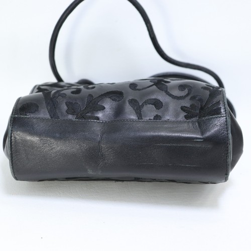 Vtg Braccialini Handbag Women S Black Floral Embossed Leather Lined Shoulder Bag - Picture 7 of 20