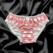 Pink Sissy Satin Polkadot Frilly Bows Panties Bikini Knicker Briefs Size 10-20