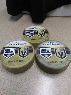 Lot of 3 NHL Vegas Golden Knights Vs LA Kings PUCK 3/29/21