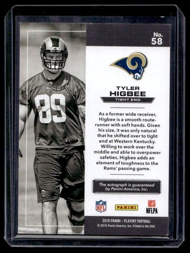 Tyler Higbee /49 Auto 2016 Panini Playoff LA Rams Autograph - Picture 2 of 2