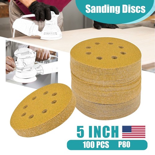 100x 5inch Sanding Discs 80 Grit Hook Loop 8-Hole Orbital Sander Paper Sandpaper - Picture 1 of 10