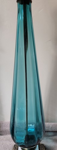 Set Teal Blue Murano Blown Glass Table Lamps Tear Drop Marble Base Italy MCM 38" - Picture 11 of 24