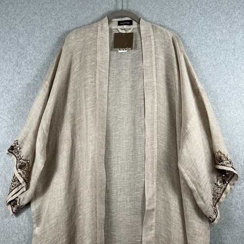 Eskandar Jacket Womens 0 100% Linen Open Lagenlook Beige With Sequin Trim NWT - Picture 14 of 18
