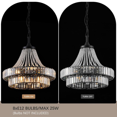 HEMLDAN 24" Double Layer Crystal Caged Ceiling Fan Light Modern Smart Fandeli... - Picture 8 of 9