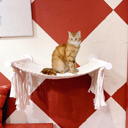 Cat Wall Shelves and Perches for Indoor Cats, Comfy Macrame Cat Wall Hammock,... - Picture 5 of 6