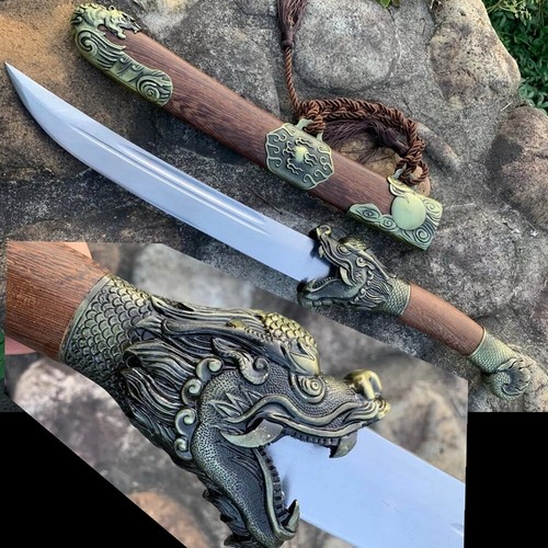 Handgefertigtes chinesisches Breitschwert Kurzschwert Drache Tiger Dao Manganstahl scharf - Bild 1 von 11