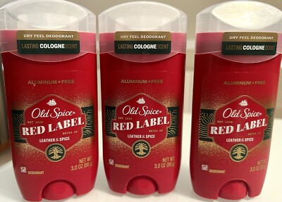 3x - Old Spice Red Label LEATHER & SPICE Deodorant Lot Of Aluminum Free New