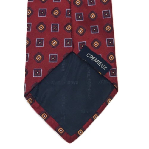 DANIEL CREMIEUX Red Burgundy Geometric Elegant Silk Tie Handmade Necktie 62" L - Picture 5 of 9