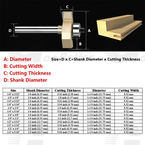 1/4" 1/2" Shank TCT Biscuit Jointer Router Bits Bearing T Slot Rabbeting Cutter - Picture 2 of 21