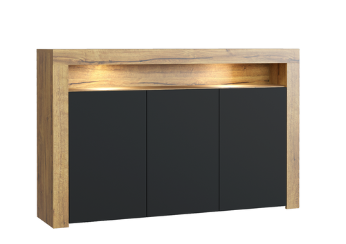 155cm Sideboard TV Stand Cupboard Cabinet | Black Matt Doors | Free LED - Imagen 8 de 12