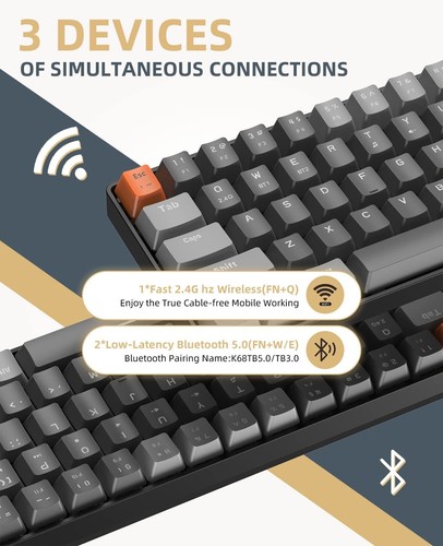 RK68 Wireless 60% Mechanical Gaming Keyboard Mini Bluetooth Hot Swappable for PC - Picture 8 of 17