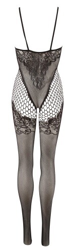 Erotik Catsuit ouvert m versch. Netzstrukturen Sexy Reizwäsche f. Damen Schwarz - Bild 6 von 7