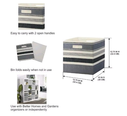 Better Homes & Garden™ ~ BLACK HEARTH STRIPE ~ 12.75" Storage Cube/Bin - Picture 4 of 7