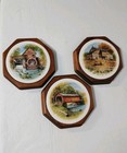 Vintage Wood & Ceramic Tile Outdoor Scenes Wall Hanging Plaques Set of 3