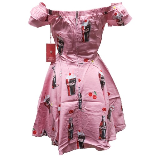 XL Loungefly Stitch Shoppe Coca Cola Float Red Lips Pink AOP Lizzy Dress - Picture 2 of 5