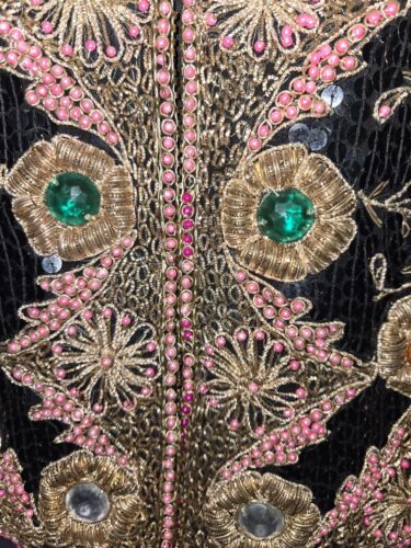 Giacca seta vintage anni 80 paillettes con strass cuciture oro di linea party MEDIA - Foto 6 di 12