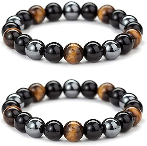 Braccialetto Protezione Tripla Ematite Ossidiana Bracciale Perline Regolabile Uomo - Foto 12 di 39
