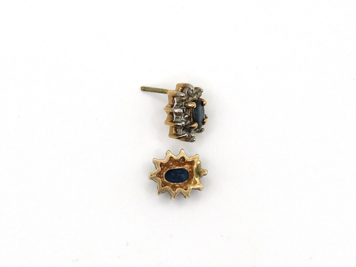 LOVELY LADIES 10k YELLOW GOLD EARRINGS w 10 SINGLE CUT DIAMONDS & 2 SAPPHIRES * - Picture 4 of 11