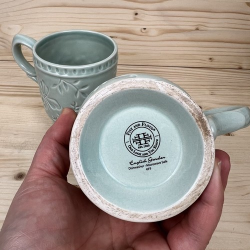 Fitz and Floyd ENGLAND GARDEN 10 oz Coffee Mug Set of 2 - Floral - Hand Painted - Picture 7 of 7