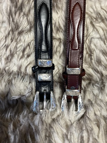 VINTAGE WESTERN LEATHER CONCHO BUCKLE BELTS(2 Pak)-blk/ brown-Sz 38 & 42 - Bild 13 von 21
