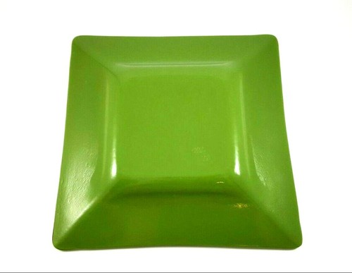 Studio Fused Art Glass Square 8.5" Dish Plate Green Modern Design Signed "ms 13" - Picture 7 of 8