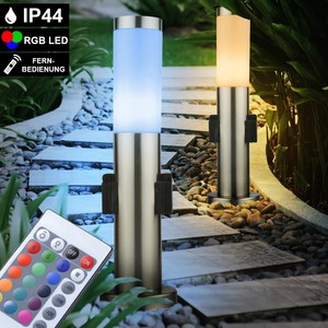 2er Set Außen LED Stand Lampe RGB Fernbedienung 2x Steckdosen Stromverteiler Hof