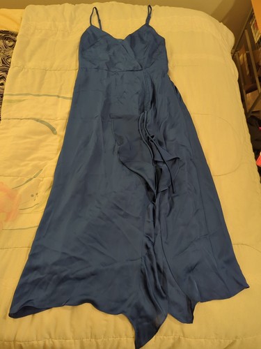 Women's Cocktail Dress Basic Flare Gown Spaghetti Straps W/ Ruffle & Tie String - Picture 1 of 5