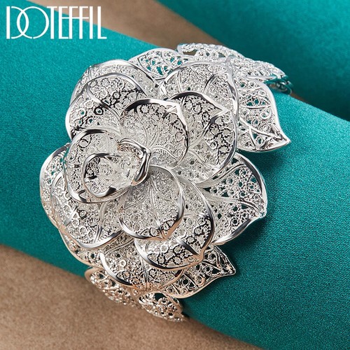 Brazalete DOTEFFIL 925 Plata Esterlina Flores Grandes Joyería Boda Fiesta - Imagen 3 de 6