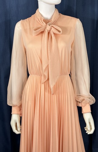 Maxi hostess anni 70 chiffon maniche trasparenti e fiocco figa vita 22-28” vintage elegante - Foto 3 di 22
