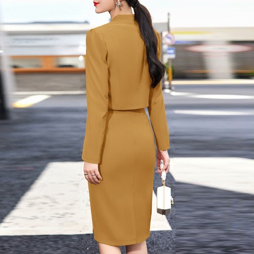 UK Women Sleeveless Knee Length Sundress Long Sleeve Tops Blazer Dress Suit Set - Picture 10 of 14