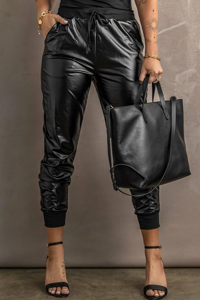 Leather joggers women sale