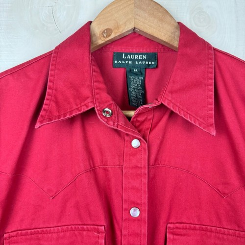 Vintage 1990s Lauren Ralph Lauren Women’s Red Western Shirt Pearl Snaps Medium - Picture 2 of 11