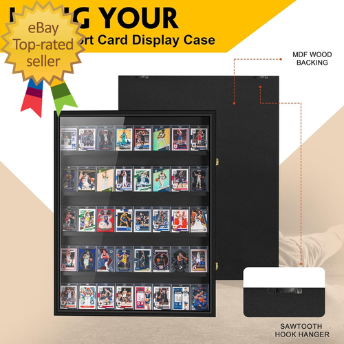 Baseball Graded Sport Card Display Case Large 40 Cards Display Case Wooden Wall - Picture 4 of 4