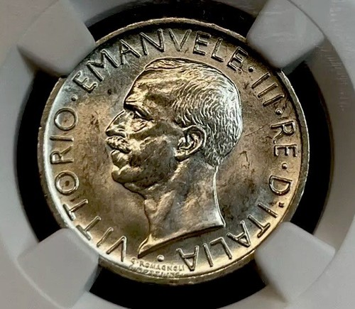 1927-R Italy 5 Lire NGC MS63 Silver! Choice UNC! Edge 'Fert' - Picture 7 of 8