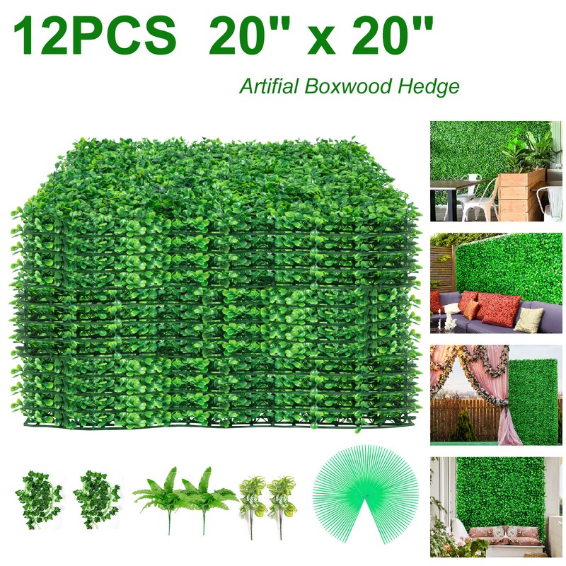 12pcs Artificial Boxwood Mat Wall Hedge Decor Privacy Fence Panels Grass 20 12pcs Artificial Boxwood Mat Wall Hedge Decor Privacy Fence Panels Grass 20