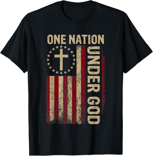 One Nation Under God 4th of July Patriotic Christian USA Flag Tee - MADE IN USA