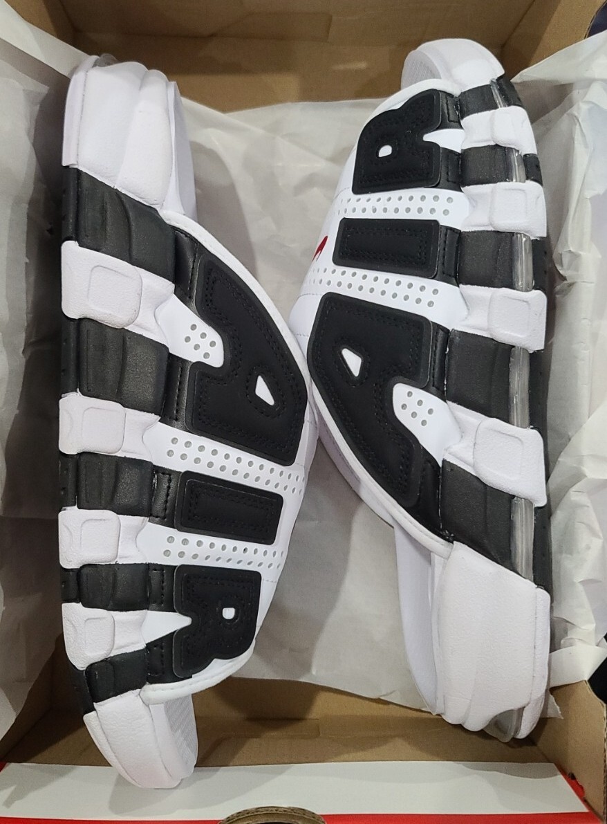 Size 11 Nike Air More Uptempo Slides OG Black White Clear Big FB7815 100 Sandals