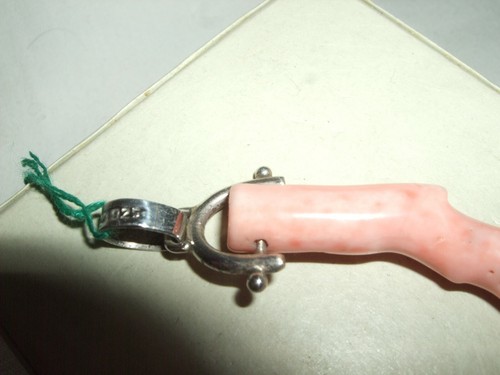 GIOIELLO CIONDOLO PENDANT CORALLO ROSA RAMETTO RAMO ARGENTO 925 CM 6 STERLING - Foto 4 di 6