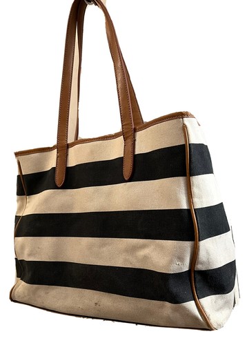 TOMMY HILFIGER TRAVEL WEEKEND SHOULDER TOTE BAG BLUE&WHITE STRIPED CANVAS GOLDEN - Picture 3 of 10