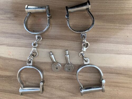 Antiker Stil Vintage Eisen & vernickelt handgeschmiedet Handschellenschloss mit Schlüssel - Bild 1 von 8