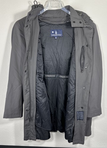 London Fog Water Repellent Trench Coat Detachable Hood Inner Liner Men’s Size L - Bild 7 von 14