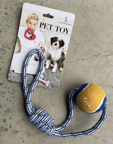 NEW Dog Toy Rope Ellen Degeneres ED NWT Love TENNIS BALL gift Blue yellow gift
