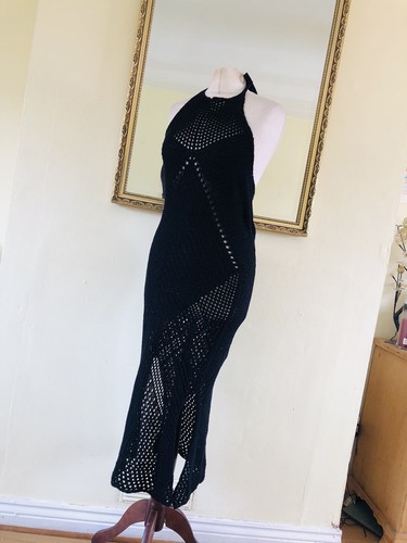 IN THE STYLE Black Crochet Midi Dress Halterneck Low Back SIZE 14 - Picture 8 of 13