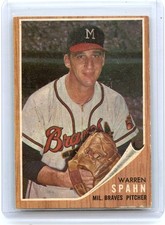 1962 TOPPS #100 WARREN SPAHN - MILWAUKEE BRAVES, HOF (C)