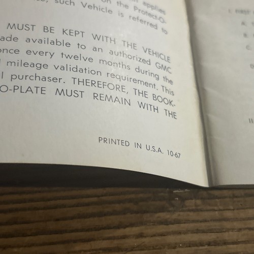1968 GMC Truck Owner Protection Plan & Warranty W/ PROTECT-O-PLATE Original Reg - Bild 2 von 10