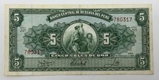 Peru 5 Soles de Oro 1966 Banknote P-74a Banco Central de Reserva UNC