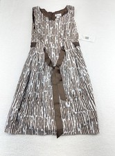 NWT Robbie Bee Women's Sleeveless Brown White Dress Lined Belt Cinch 14