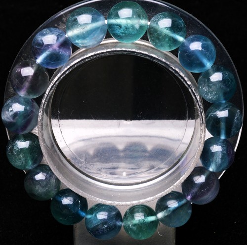11.3mm Natural Rainbow Clear Fluorite Crystal Gemstone Round Beads Bracelet