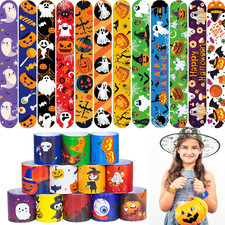 48 Pcs Halloween Slap Bracelets, 12 Styles for Halloween Party Favors, Assorted